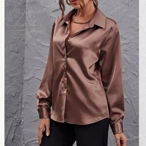 Jon & Anna Women Long Sleeve Satin Shirts Elegant Tunic
